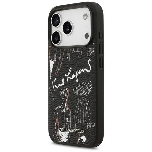 Case for Apple iPhone 17 Pro, Karl Lagerfeld, Grained Pattern Logo, Black