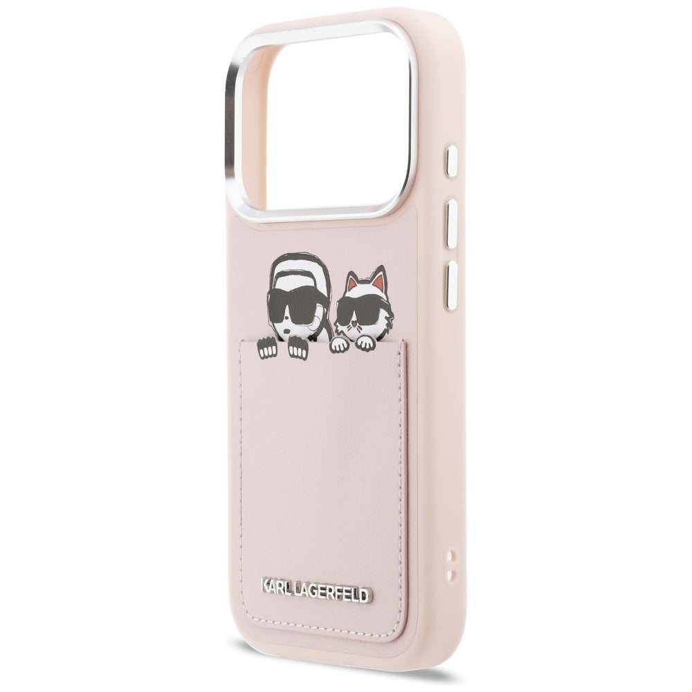 Θήκη για Apple iPhone 17 Pro, Karl Lagerfeld, Karl & Choupette Εκτύπωση με Τσέπη, Ροζ