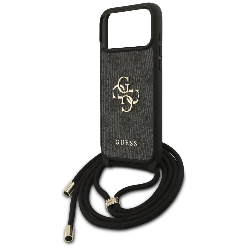 Case for Apple iPhone 17 Pro Max, Guess, 4G CBDY Big Logo with Cord Strap, Black