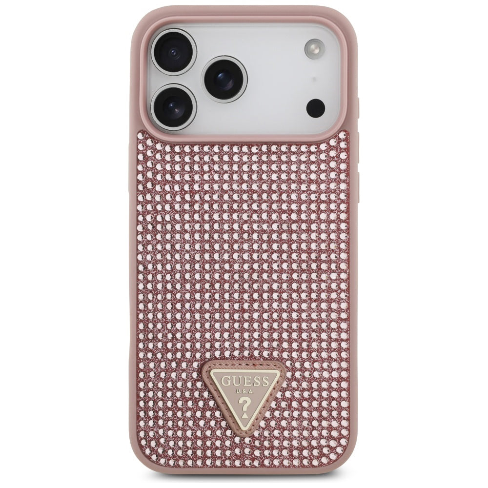 Θήκη για Apple iPhone 17 Pro Max, Guess, Rhinestone Triangle Logo, Ροζ