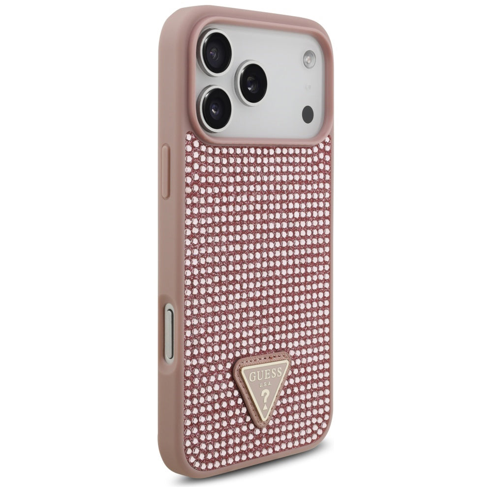 Θήκη για Apple iPhone 17 Pro Max, Guess, Rhinestone Triangle Logo, Ροζ