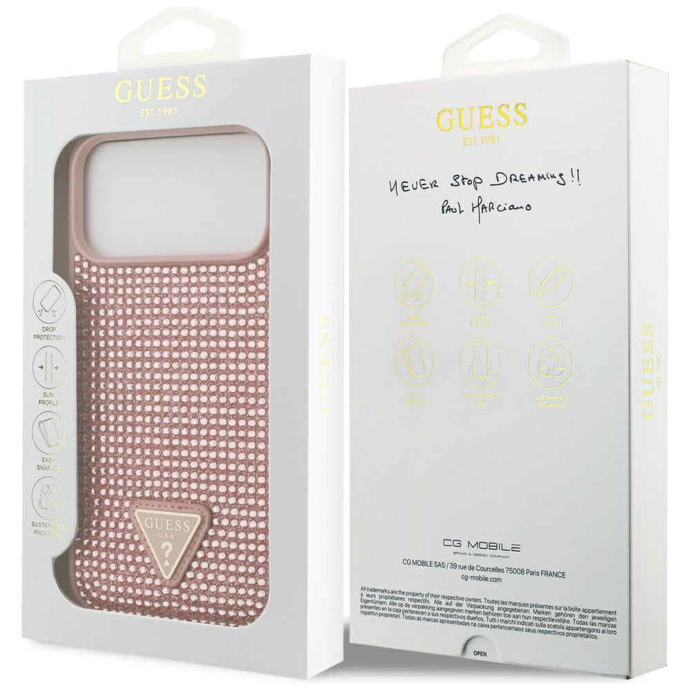 Θήκη για Apple iPhone 17 Pro Max, Guess, Rhinestone Triangle Logo, Ροζ
