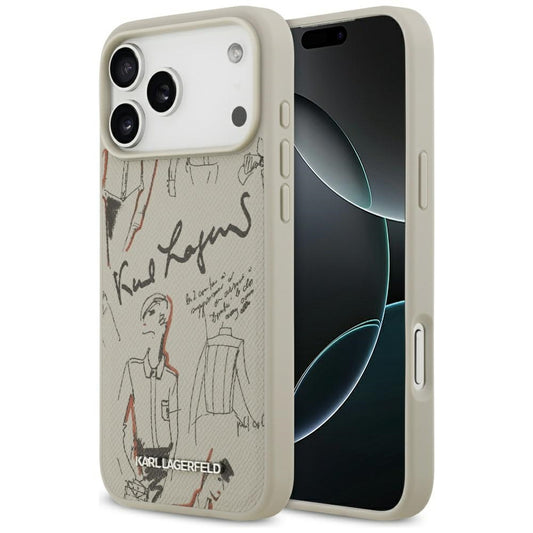 Case for Apple iPhone 17 Pro Max, Karl Lagerfeld, Grained Pattern Logo, Grey