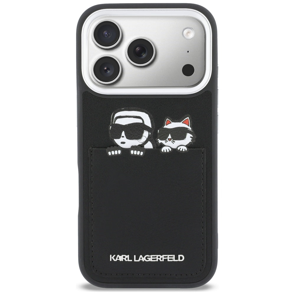 Θήκη για Apple iPhone 17 Pro Max, Karl Lagerfeld, Karl & Choupette Εκτύπωση με Τσέπη, Μαύρη