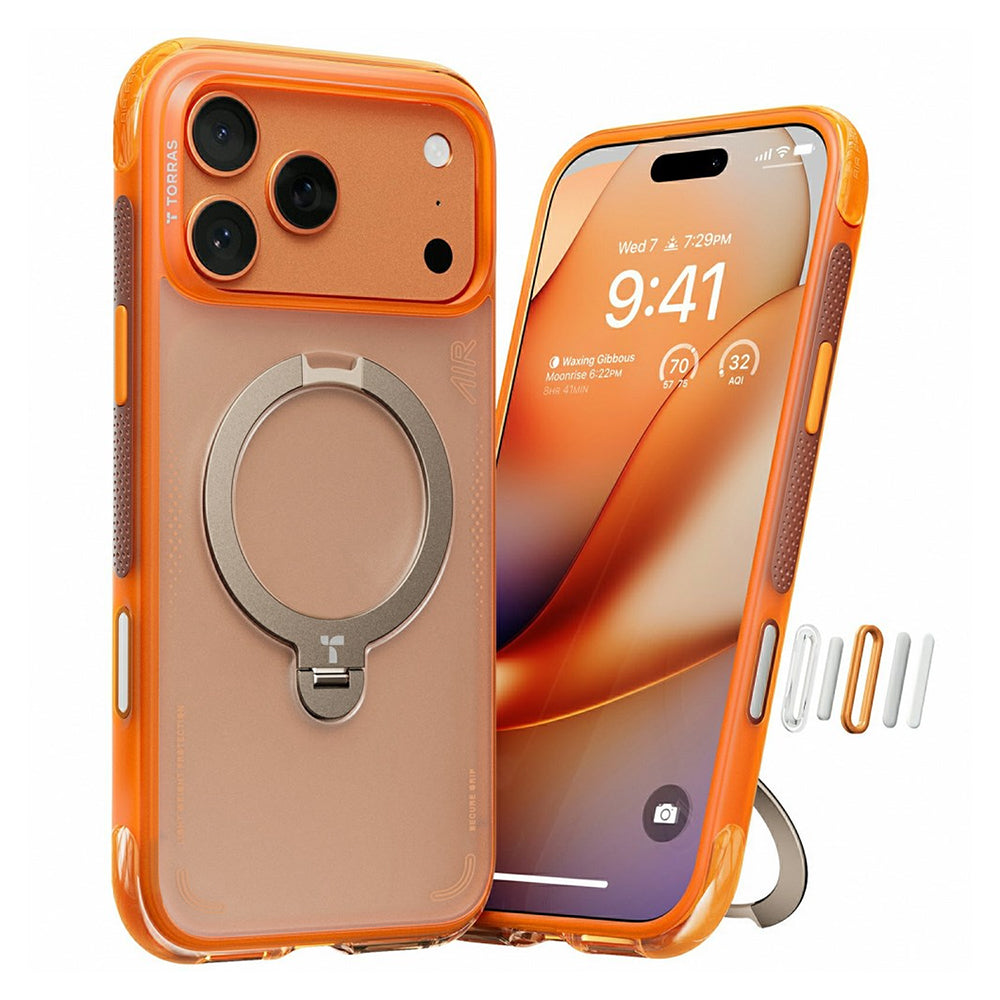 Θήκη MagSafe για Apple iPhone 17 Pro, Torras, Ostand Spin Air, Πορτοκαλί