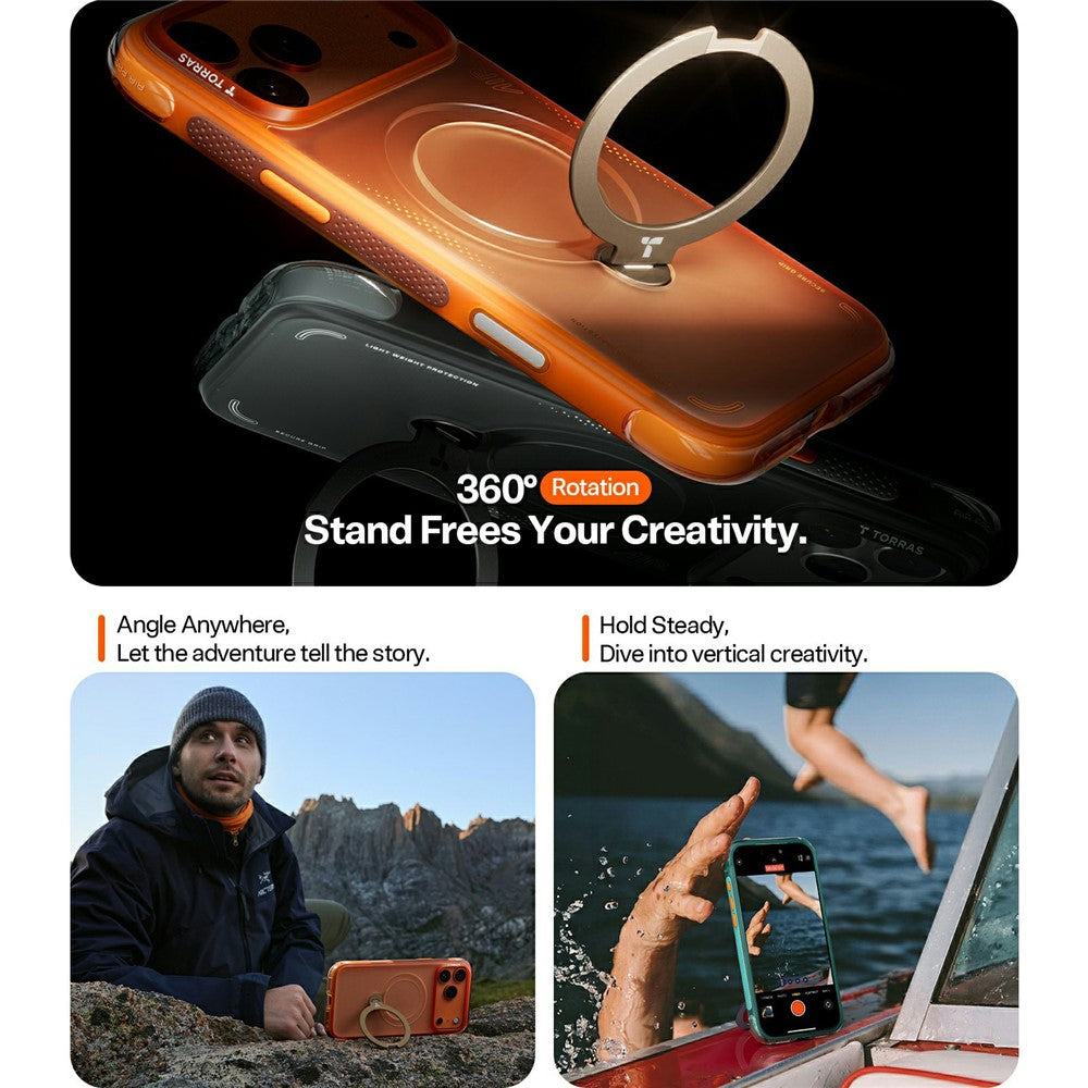 Θήκη MagSafe για Apple iPhone 17 Pro, Torras, Ostand Spin Air, Πορτοκαλί
