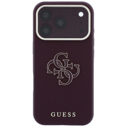 Θήκη για Apple iPhone 18 Pro / 17 Pro, Guess, Μεγάλο Λογότυπο από Ρητίνη με Υφή, Βυσσινί