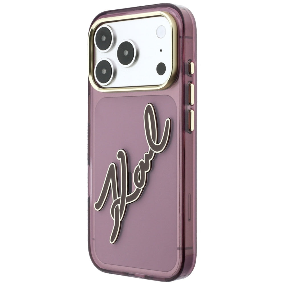 Θήκη για Apple iPhone 18 Pro / 17 Pro, Karl Lagerfeld, IML Big Signature Resin Logo και Μεταλλικό Πλαίσιο, Βυσσινί