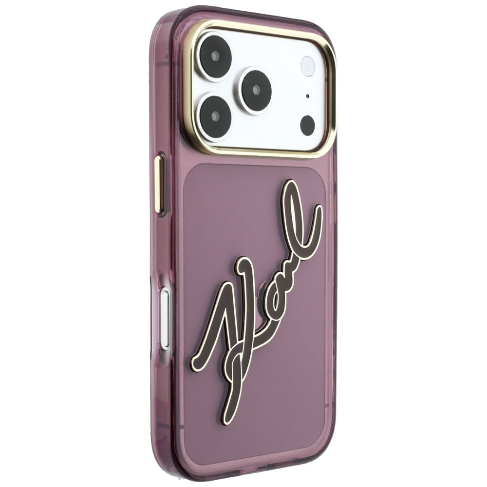 Θήκη για Apple iPhone 18 Pro / 17 Pro, Karl Lagerfeld, IML Big Signature Resin Logo και Μεταλλικό Πλαίσιο, Βυσσινί