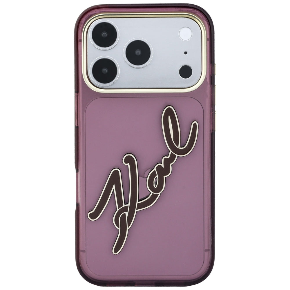 Θήκη για Apple iPhone 18 Pro / 17 Pro, Karl Lagerfeld, IML Big Signature Resin Logo και Μεταλλικό Πλαίσιο, Βυσσινί