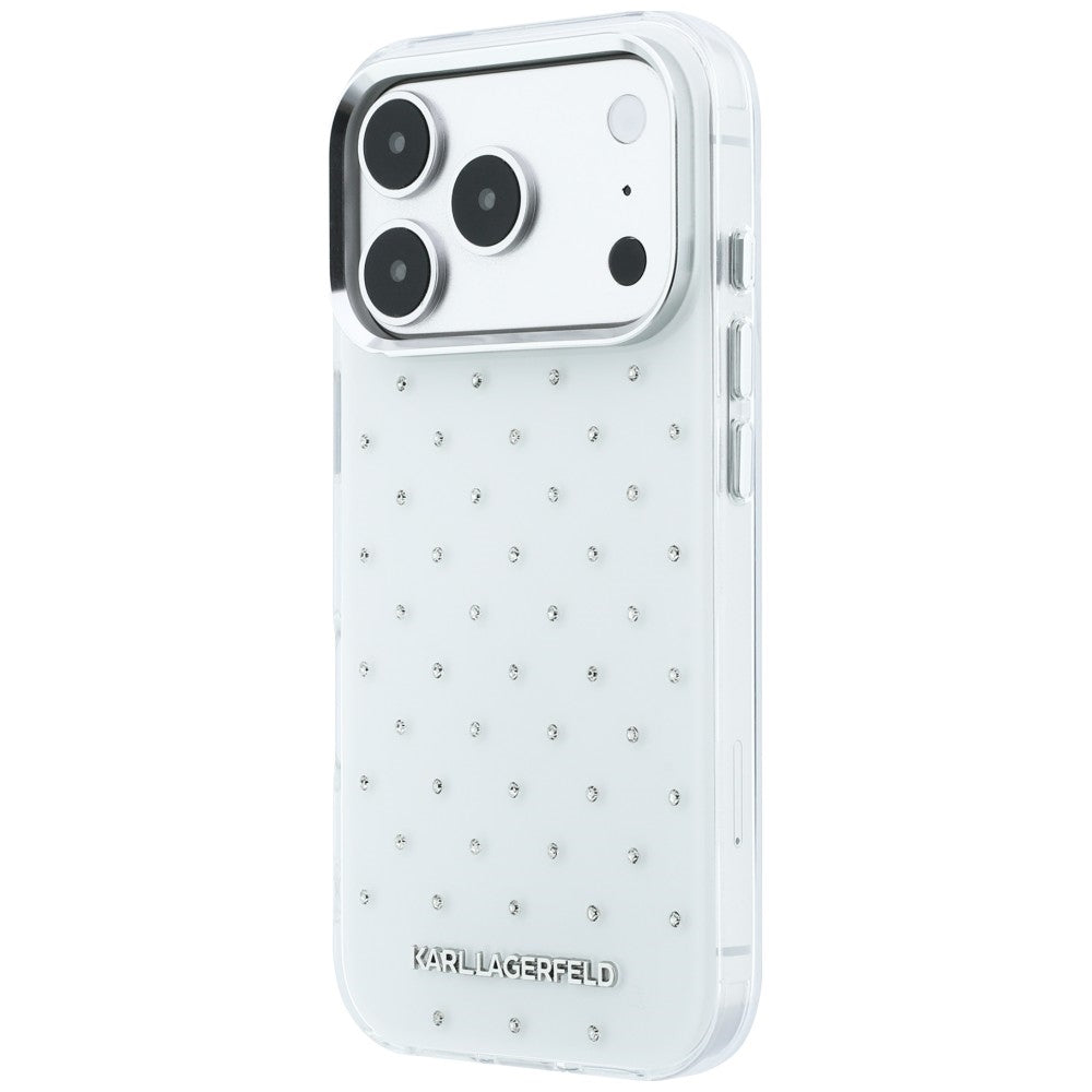 Θήκη για Apple iPhone 18 Pro / 17 Pro, Karl Lagerfeld, IML Κρύσταλλα και Ηλεκτρολυμένο Λογότυπο, Λευκό