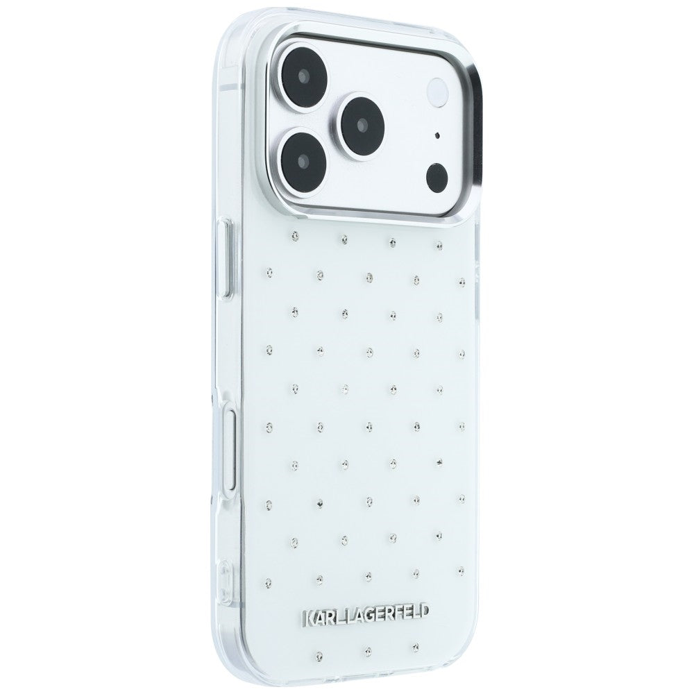 Θήκη για Apple iPhone 18 Pro / 17 Pro, Karl Lagerfeld, IML Κρύσταλλα και Ηλεκτρολυμένο Λογότυπο, Λευκό