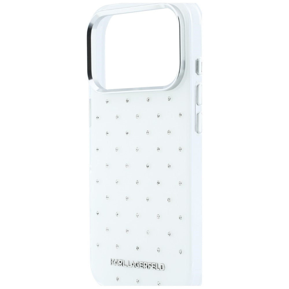 Θήκη για Apple iPhone 18 Pro / 17 Pro, Karl Lagerfeld, IML Κρύσταλλα και Ηλεκτρολυμένο Λογότυπο, Λευκό