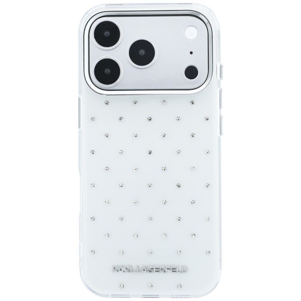Θήκη για Apple iPhone 18 Pro / 17 Pro, Karl Lagerfeld, IML Κρύσταλλα και Ηλεκτρολυμένο Λογότυπο, Λευκό