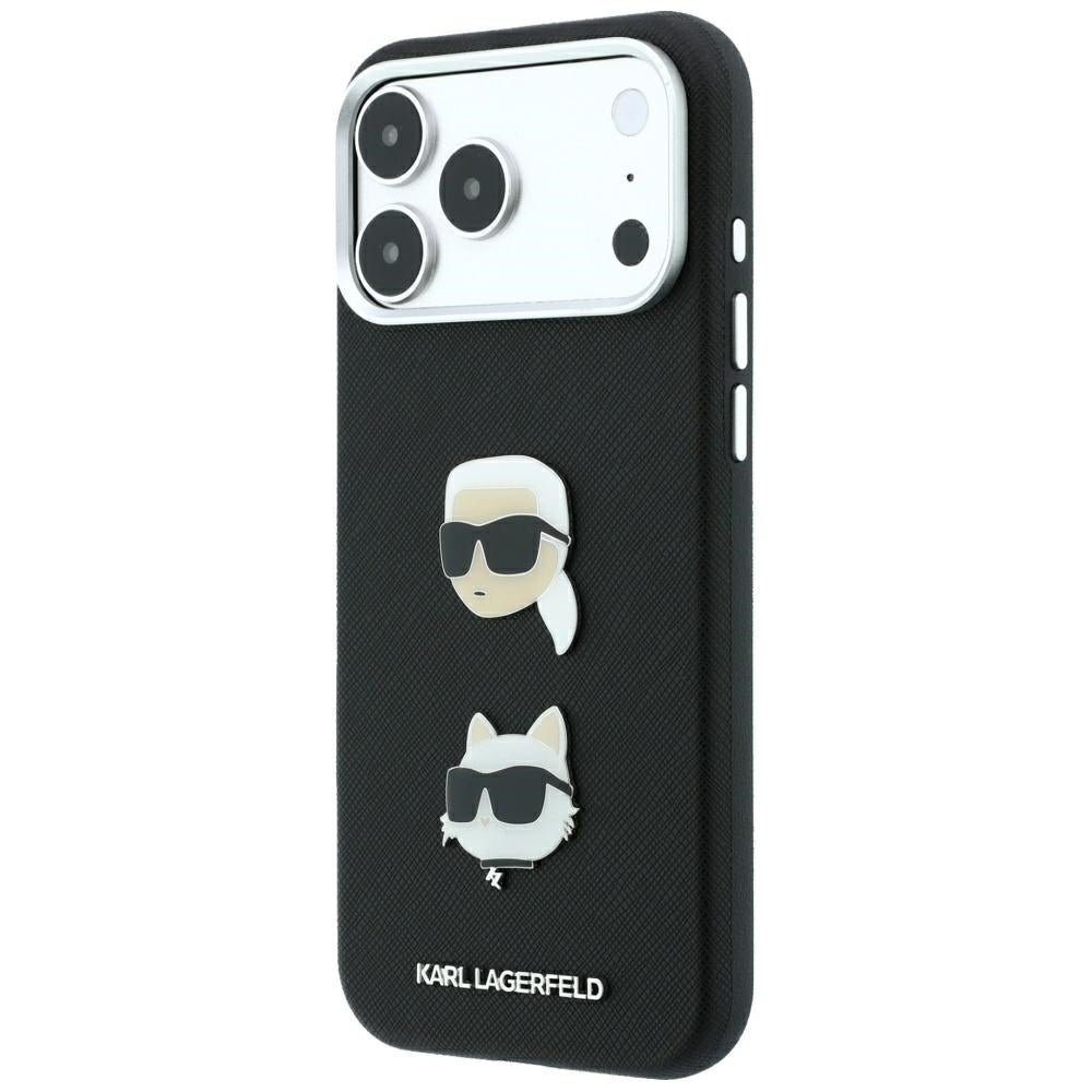 Θήκη για Apple iPhone 18 Pro / 17 Pro, Karl Lagerfeld, Saffiano με καρφίτσα κεφαλής Karl & Choupette και λογότυπο, Μαύρη