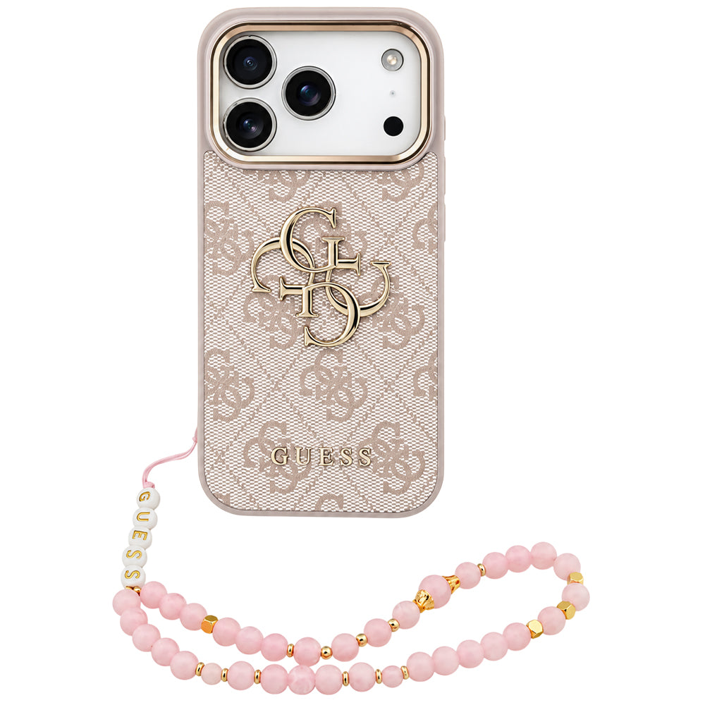 Θήκη για Apple iPhone 18 Pro Max / 17 Pro Max, Guess, 4G Classic Logo με λουράκι, Ροζ Χρυσό