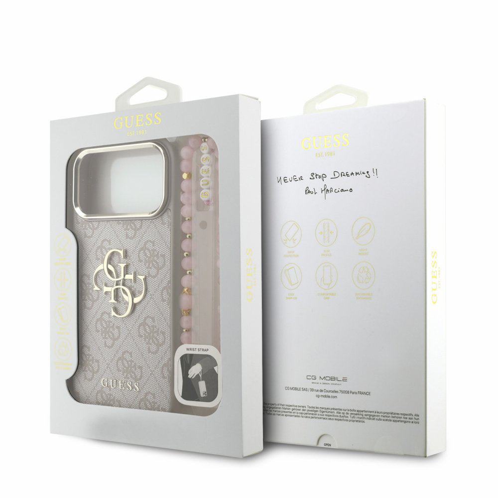 Θήκη για Apple iPhone 18 Pro Max / 17 Pro Max, Guess, 4G Classic Logo με λουράκι, Ροζ Χρυσό