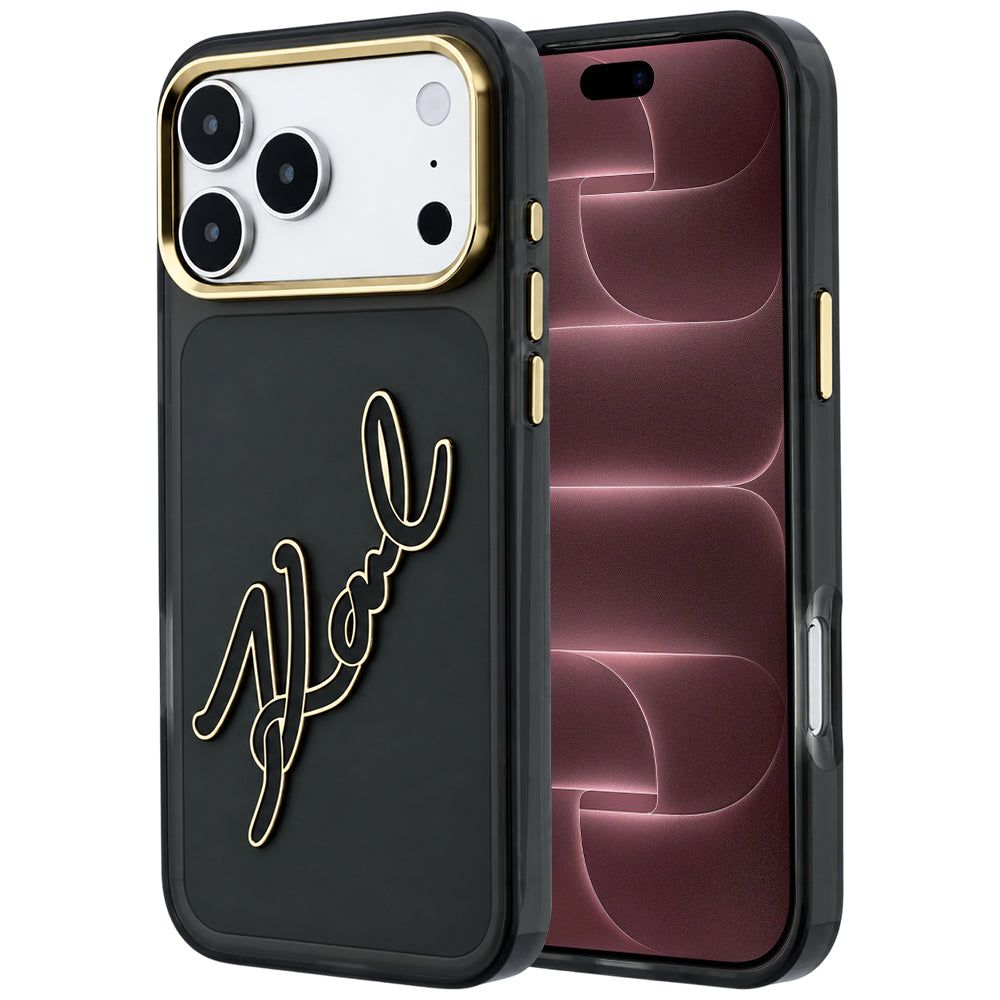 Θήκη για Apple iPhone 18 Pro Max / 17 Pro Max, Karl Lagerfeld, IML Big Signature Resin Logo Metal Frame, Μαύρο