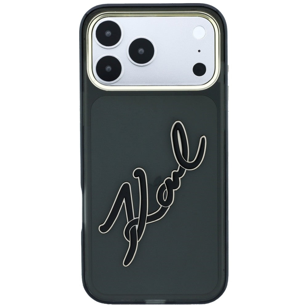 Θήκη για Apple iPhone 18 Pro Max / 17 Pro Max, Karl Lagerfeld, IML Big Signature Resin Logo Metal Frame, Μαύρο