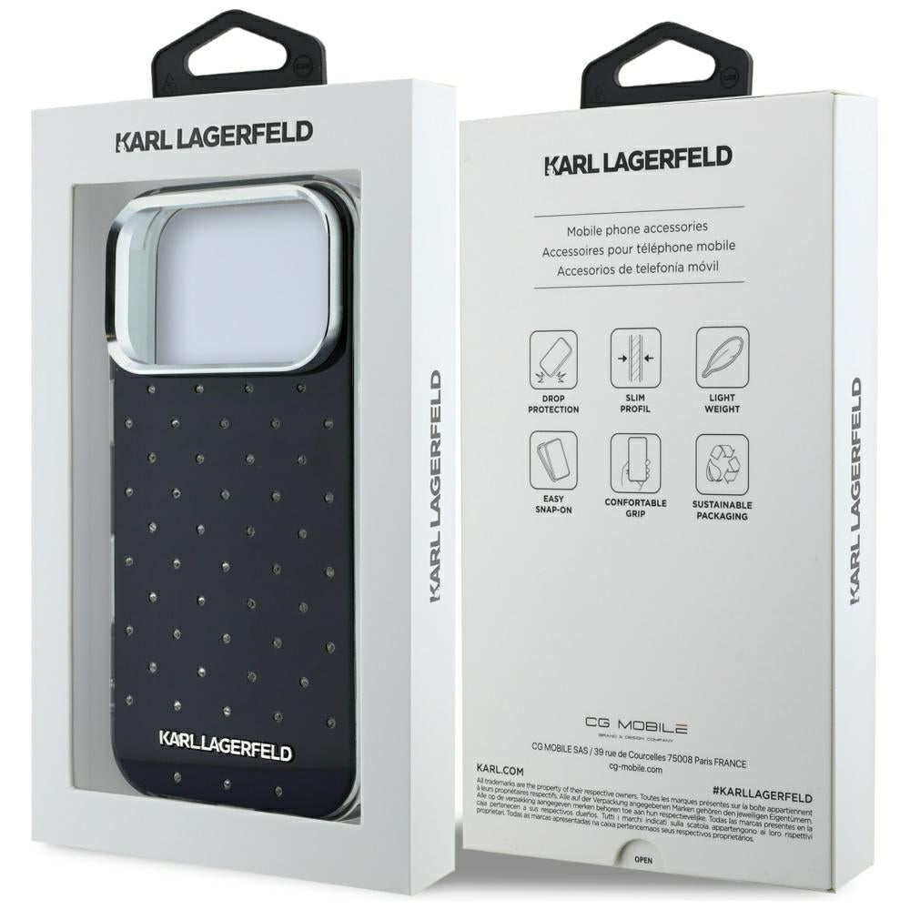 Θήκη για Apple iPhone 18 Pro Max / 17 Pro Max, Karl Lagerfeld, IML Κρύσταλλα και Ηλεκτρολυμένο Λογότυπο, Μαύρη