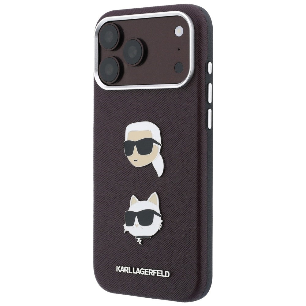 Θήκη για Apple iPhone 18 Pro Max / 17 Pro Max, Karl Lagerfeld, Saffiano Crossbody Karl & Choupette Head's Pins Logo, Μπορντό