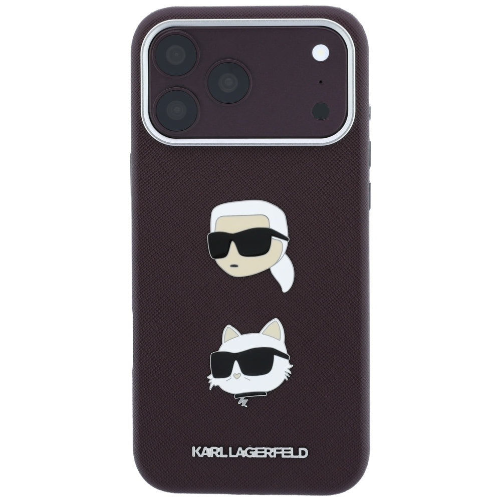 Θήκη για Apple iPhone 18 Pro Max / 17 Pro Max, Karl Lagerfeld, Saffiano με καρφίτσα κεφαλής Karl & Choupette και λογότυπο, Βυσσινί