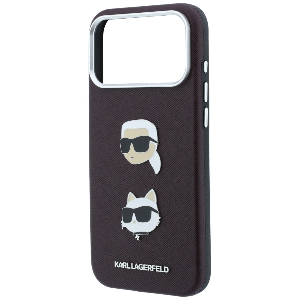Θήκη για Apple iPhone 18 Pro Max / 17 Pro Max, Karl Lagerfeld, Saffiano με καρφίτσα κεφαλής Karl & Choupette και λογότυπο, Βυσσινί