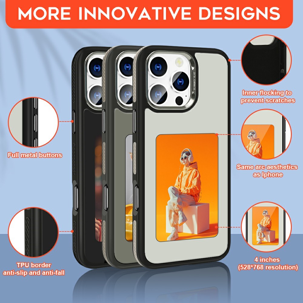 Θήκη για Apple iPhone 15 Pro, OEM, Προσαρμοσμένη Οθόνη E-Ink (4 ίντσες), Μαύρη