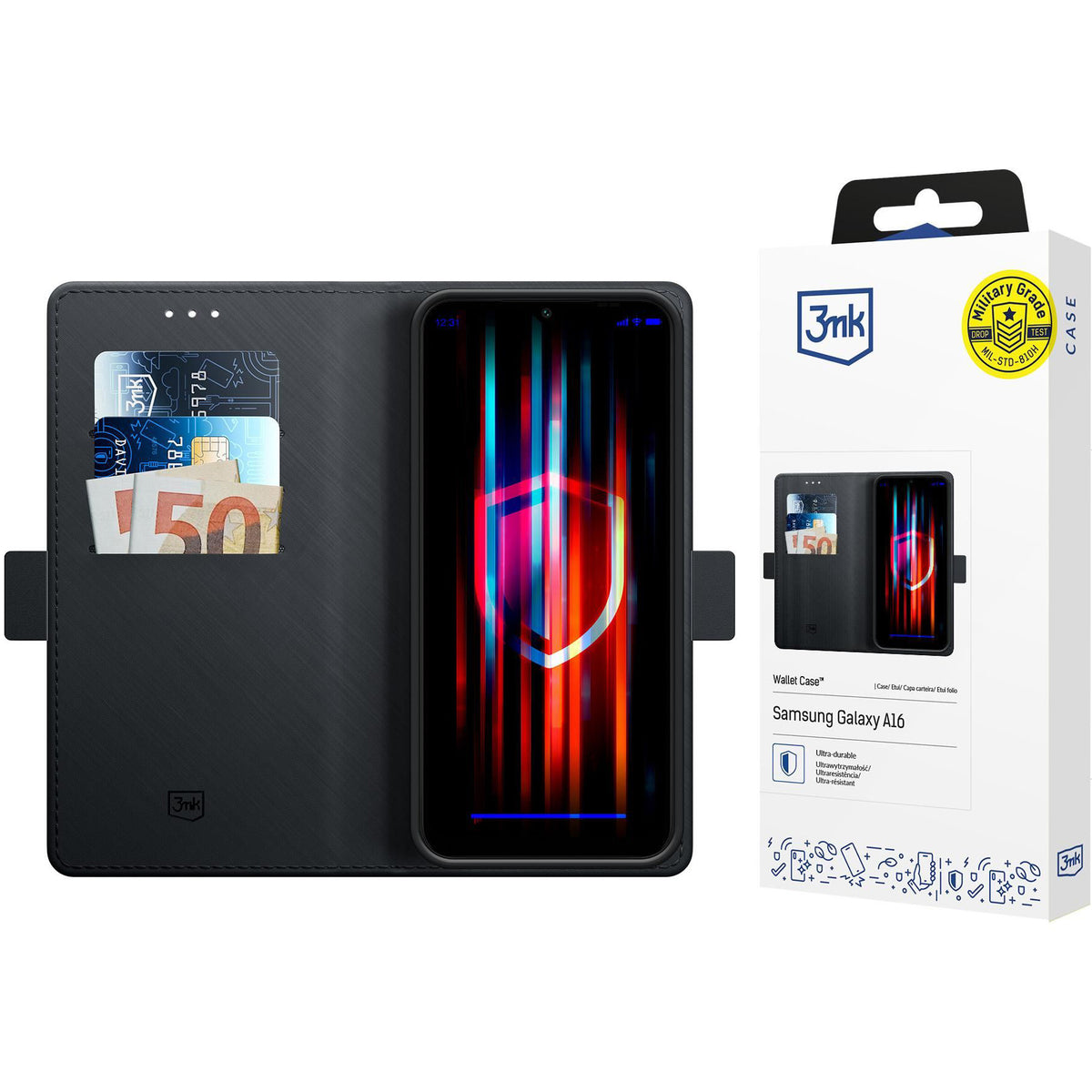 Θήκη για Samsung Galaxy A16 5G A166 / A16 4G A165, 3MK, Πορτοφόλι, Μαύρο