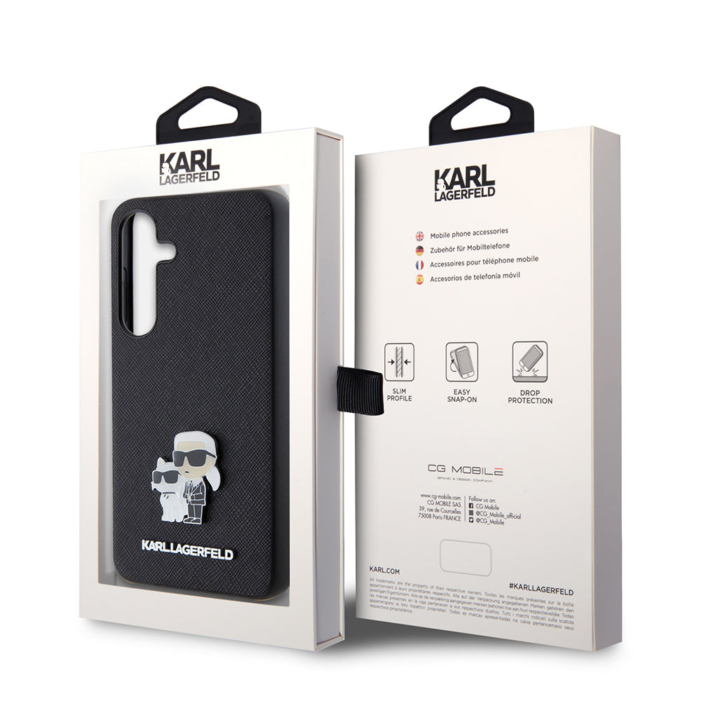 Θήκη για Samsung Galaxy S24 S921, Karl Lagerfeld, Saffiano Karl & Choupette Metal, Μαύρη