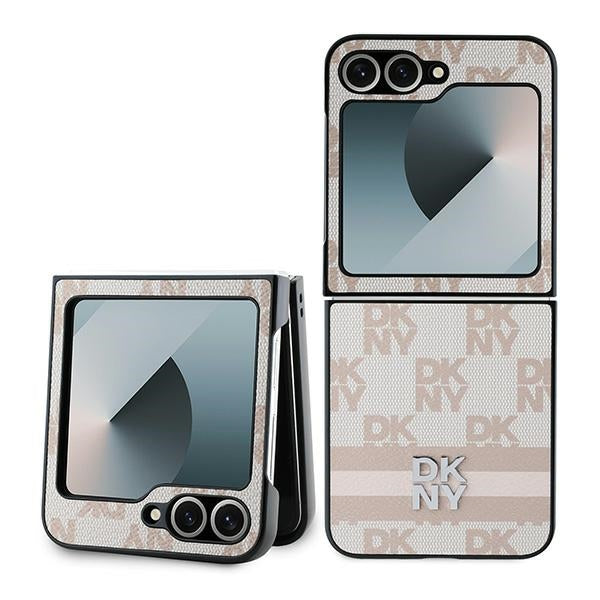 Θήκη για Samsung Galaxy Z Flip7 FE F761 / Z Flip6 F741, DKNY, Εκτύπωση Καρό Μοτίβο, Ροζ