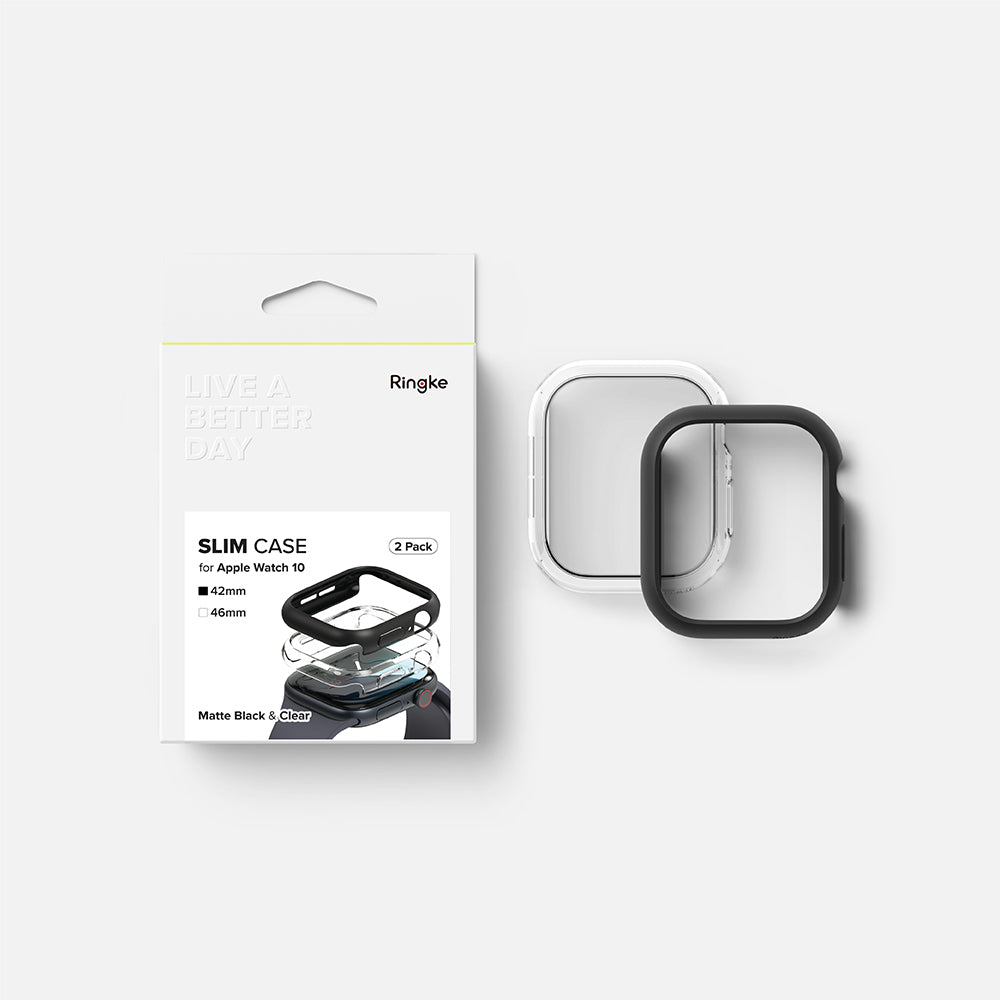 Θήκη Ringke Slim για Apple Watch Series 10 / 11 46mm, Σετ 2 τεμαχίων, Μαύρο Ματ / Διαφανές