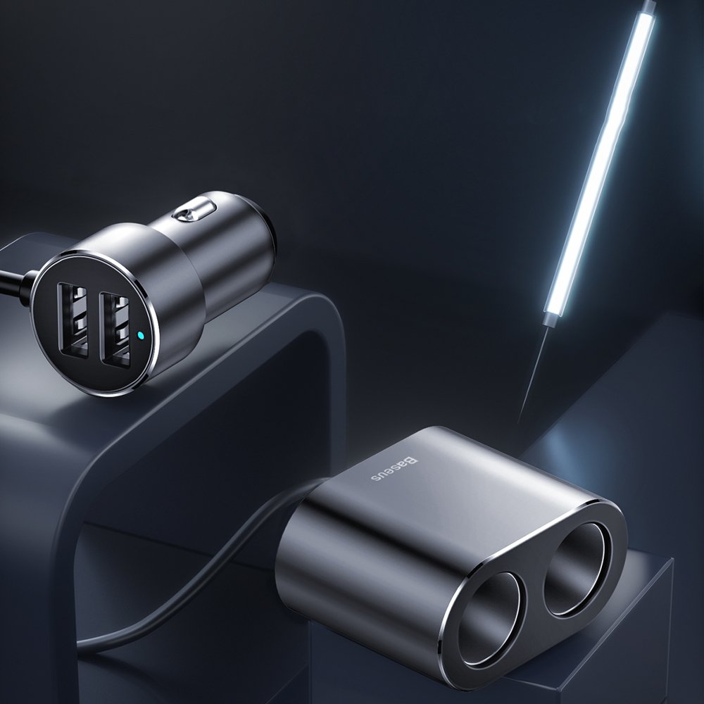 Baseus Φορτιστής αυτοκινήτου υψηλής απόδοσης, 95W, 2.1A, 2 x Επέκταση αναπτήρα τσιγάρου - 2 x USB-A, γκρι CRDYQ-01 CRDYQ-01