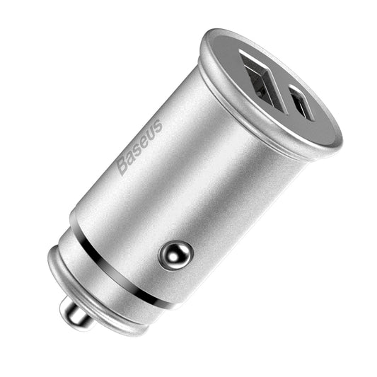 Φορτιστής Αυτοκινήτου Baseus Circular Metal, 30W, 5A, 1 x USB-A - 1 x USB-C, Γκρι