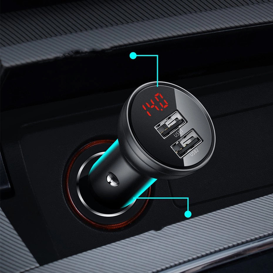 Baseus Digital Display Car Charger, 24W, 2.4A, 2 x USB-A, Silver CCBX-0S CCBX-0S