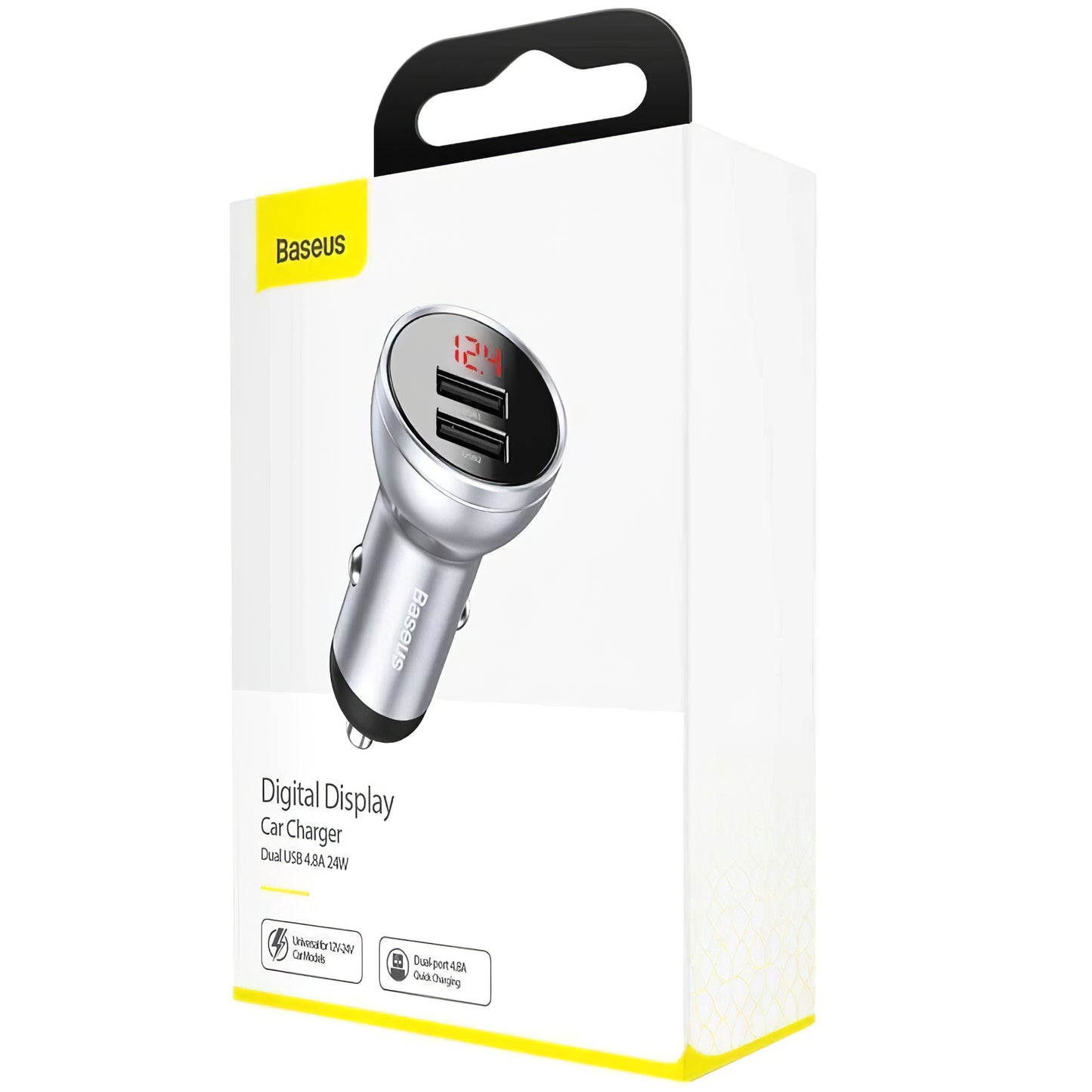 Baseus Digital Display Car Charger, 24W, 2.4A, 2 x USB-A, Silver CCBX-0S CCBX-0S