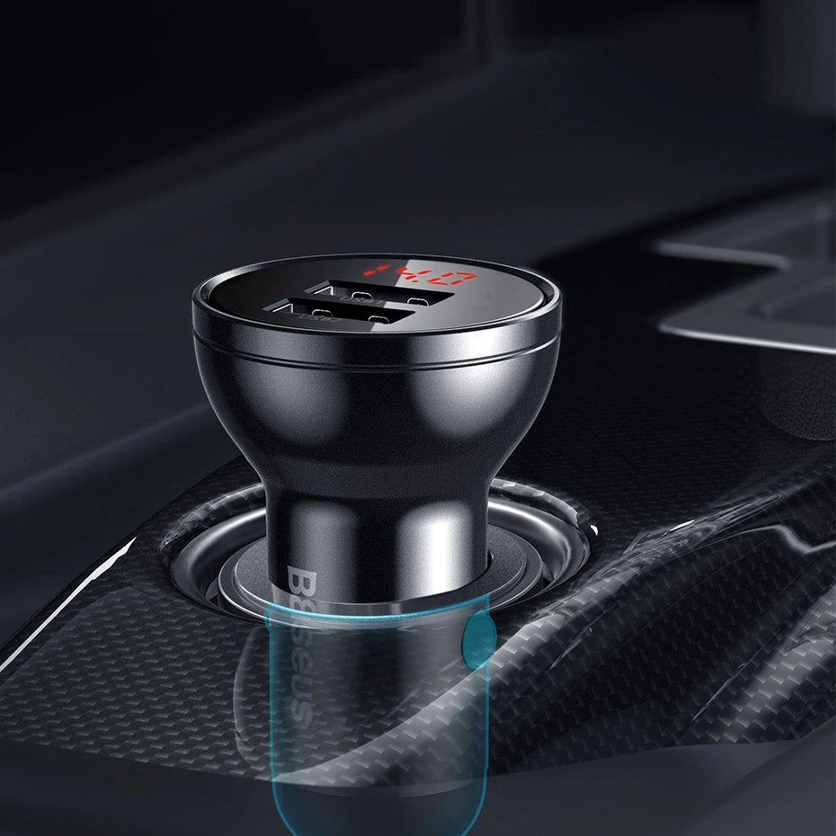 Baseus Digital Display Car Charger, 24W, 2.4A, 2 x USB-A, Silver CCBX-0S CCBX-0S