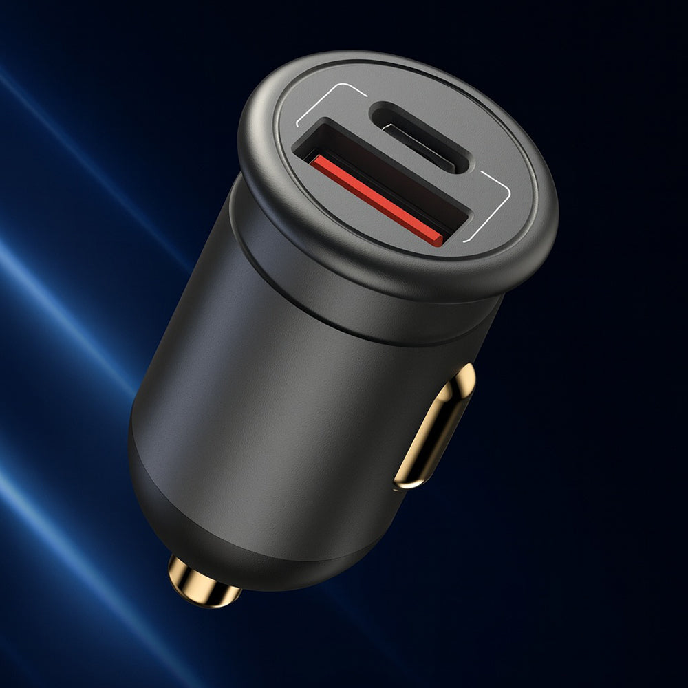 Blueo Car Charger, 35W, 3A, 1 x USB-A - 1 x USB-C, Grey