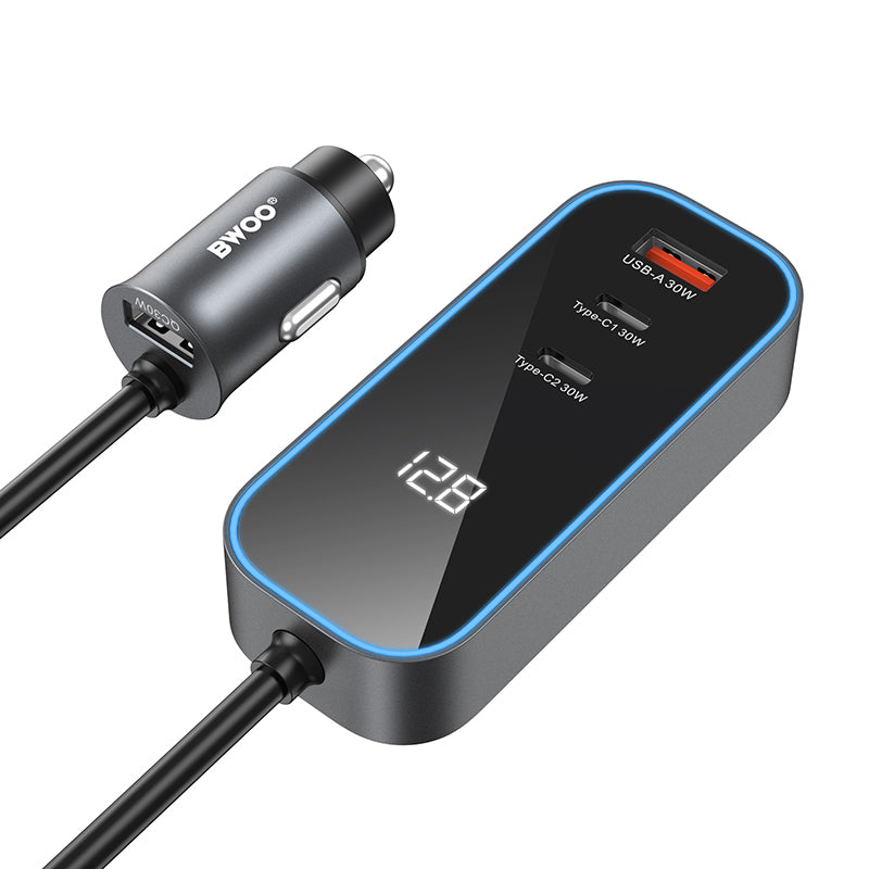 Φορτιστής Αυτοκινήτου BWOO CC107 Display, 120W, 3A, 2 x USB-A - 2 x USB-C, Μαύρο