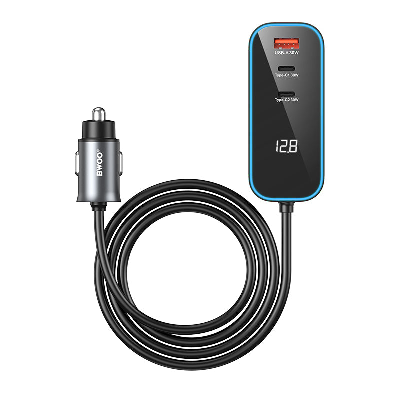 Φορτιστής Αυτοκινήτου BWOO CC107 Display, 120W, 3A, 2 x USB-A - 2 x USB-C, Μαύρο
