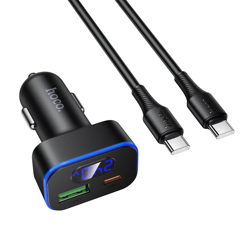 Φορτιστής Αυτοκινήτου με Καλώδιο USB-C HOCO Z63B Display, 48W, 3A, 1 x USB-A - 1 x USB-C, Μαύρο