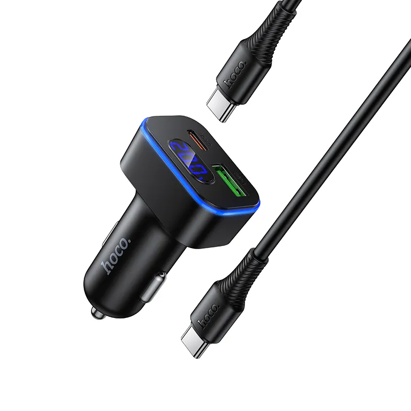Φορτιστής Αυτοκινήτου με Καλώδιο USB-C HOCO Z63B Display, 48W, 3A, 1 x USB-A - 1 x USB-C, Μαύρο