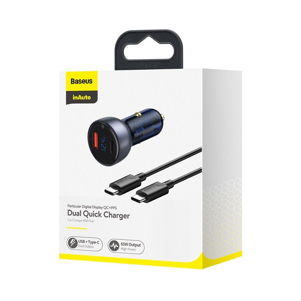 Φορτιστής Αυτοκινήτου με Καλώδιο USB-C Baseus Digital Display, 65W, 5A, 1 x USB-A - 1 x USB-C, Μαύρο TZCCKX-0G