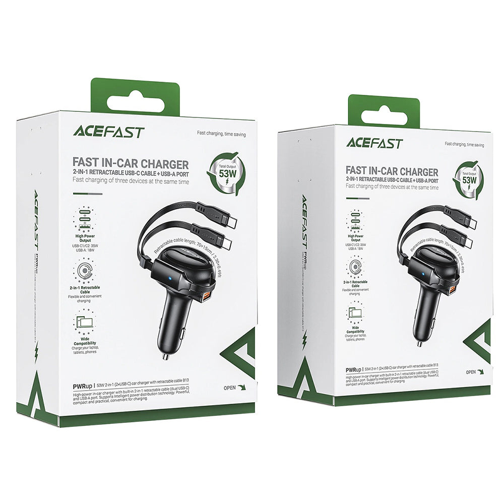 Φορτιστής Αυτοκινήτου με Καλώδιο USB-C Acefast B13, 53W, 3A, 1 x USB-A, Μαύρο