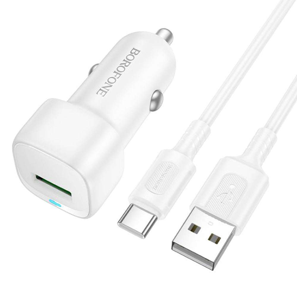 Φορτιστής Αυτοκινήτου με Καλώδιο USB-C Borofone BZ34 Cloud, 18W, 3A, 1 x USB-A, Λευκό
