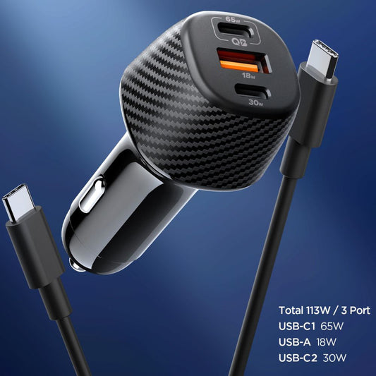 Φορτιστής Αυτοκινήτου με Καλώδιο USB-C Spigen EV1133, 113W, 3.25A, 1 x USB-A - 2 x USB-C, Μαύρο