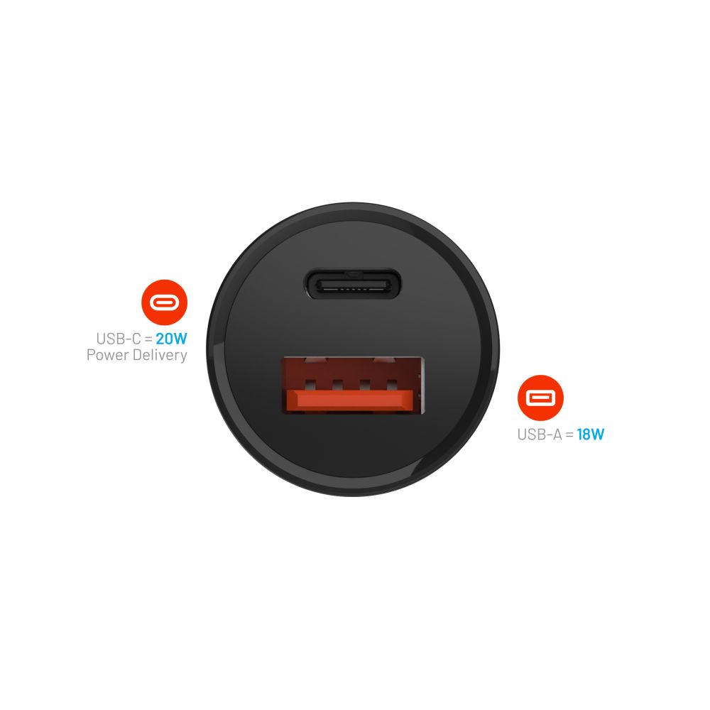 Φορτιστής Αυτοκινήτου Fixed, 20W, 3A, 1 x USB-A - 1 x USB-C, Μαύρο