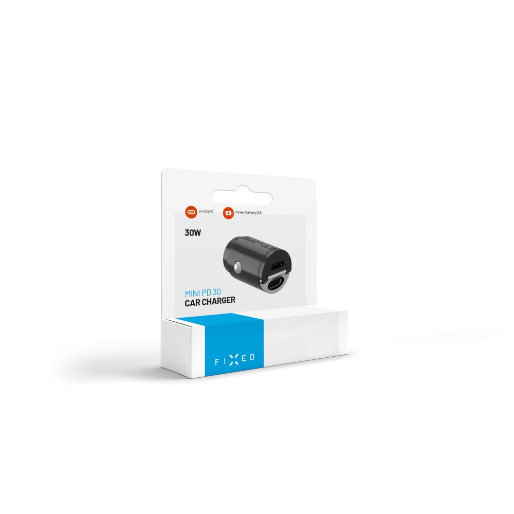 Φορτιστής Αυτοκινήτου Fixed, 30W, 3A, 2 x USB-C, Μαύρος