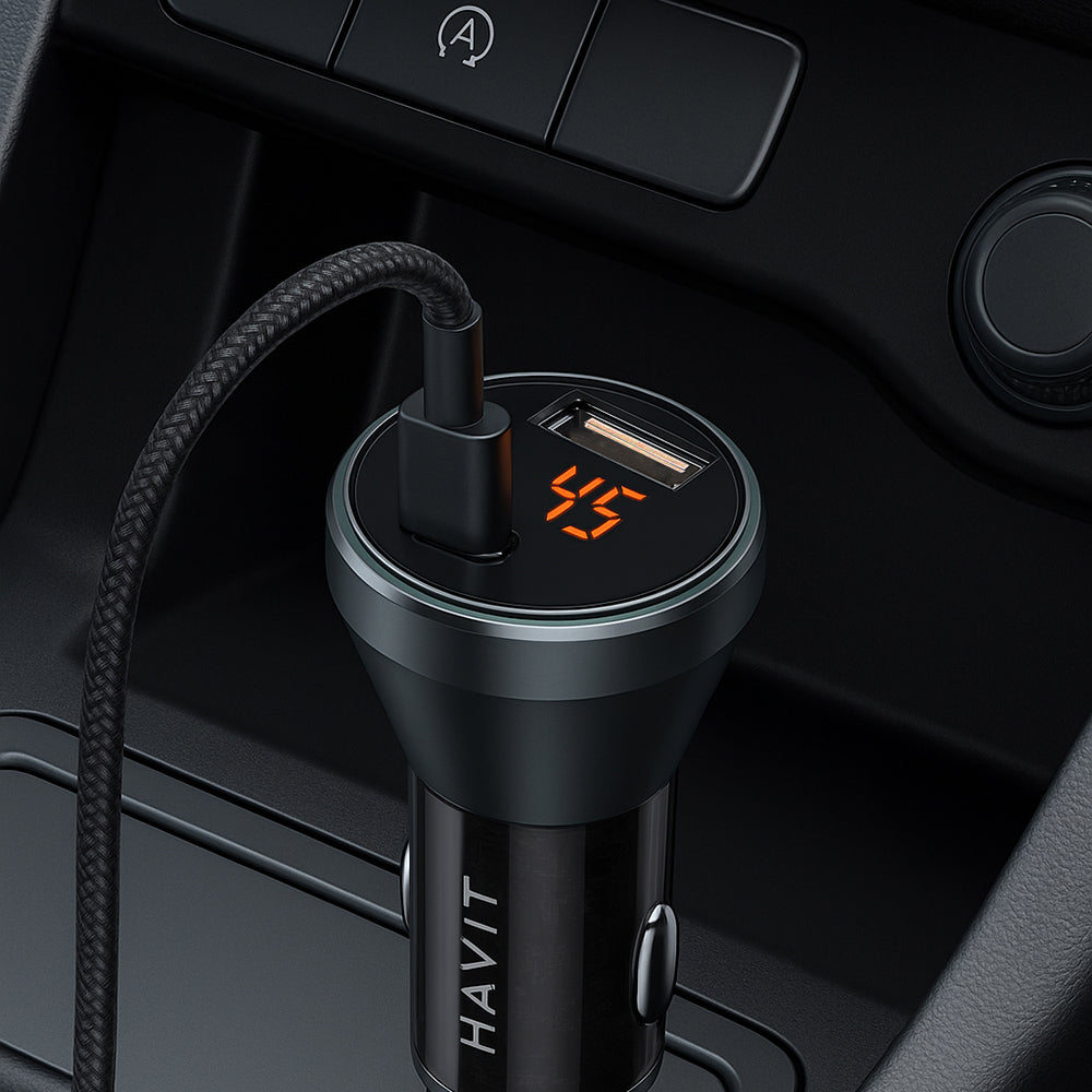 Φορτιστής Αυτοκινήτου HAVIT CC2017, 45W, 3A, 1 x USB-A - 1 x USB-C, Μαύρο Μπλε
