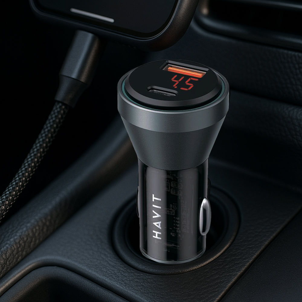 Φορτιστής Αυτοκινήτου HAVIT CC2017, 45W, 3A, 1 x USB-A - 1 x USB-C, Μαύρο Μπλε
